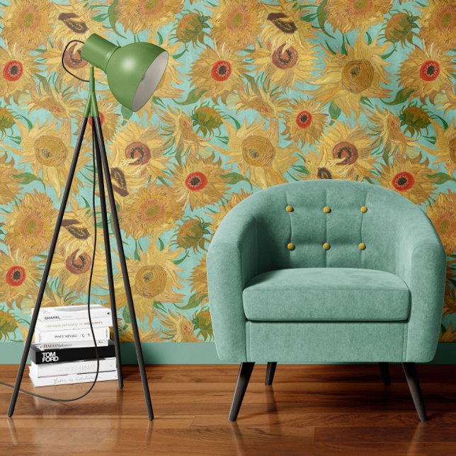 Papel Pintado Vincent Van Gogh Sunflowers Aqua Blue Yellow (Subido por el creador)