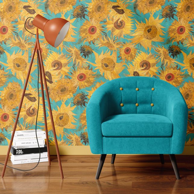 Papel Pintado Vincent Van Gogh Sunflowers Teal Blue Yellow (Subido por el creador)