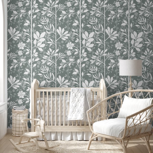 Papel Pintado Vines of Quiet Joy XL white botanical silhouette (Niños)