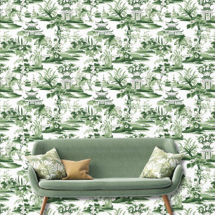 Papel Pintado Viñeta Chinoiserie Anchura Paisaje Blanco
