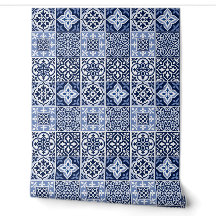 Vinilo de patrón de azulejo portugués azul