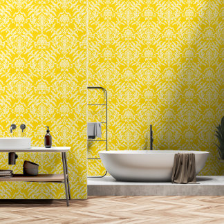 Papel Pintado Vinilo Despegable y Pegable de Color Damasco Dorad
