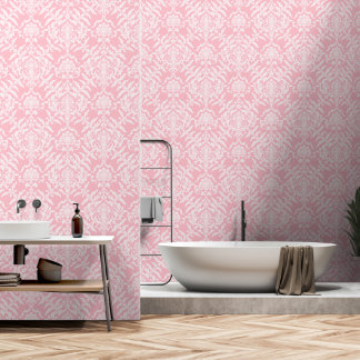 Papel Pintado Vinilo removible de color rosa damasco pelable y p