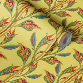 Papel Pintado Vino de fantasía de oro, hojas rojas y verdes
