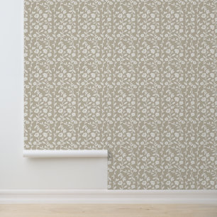 Papel Pintado Vino Floral Blanco Sobre Gris