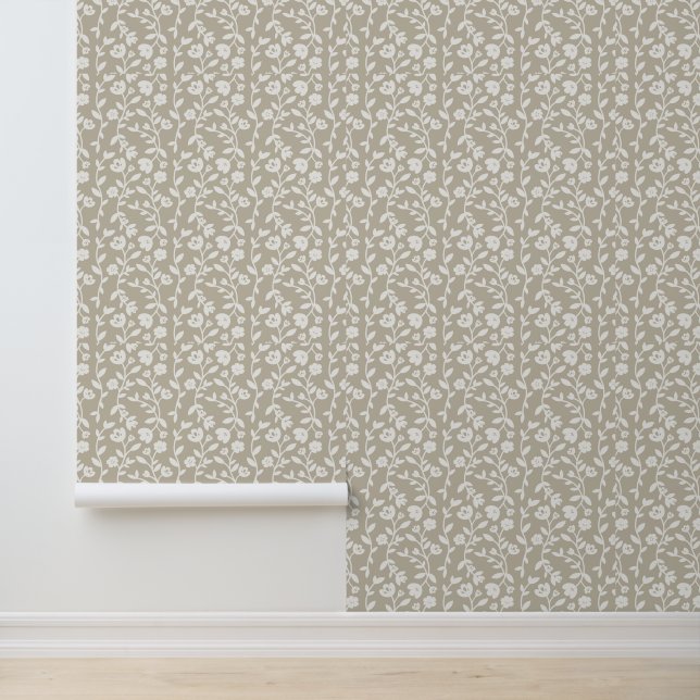 Papel Pintado Vino Floral Blanco Sobre Gris (Solicitud)