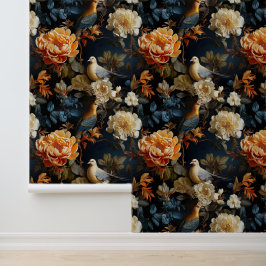 Papel Pintado Vintage Blue and Gold Boho Floral Bird Victorian