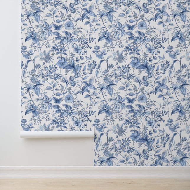 Papel Pintado Vintage Blue Floral Toile Elegant (Solicitud)