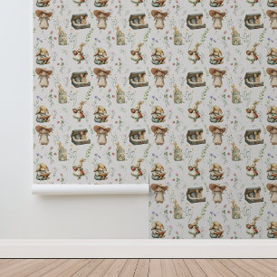 Papel Pintado Vintage Conejo Divertido Flores Silvestres Guarder
