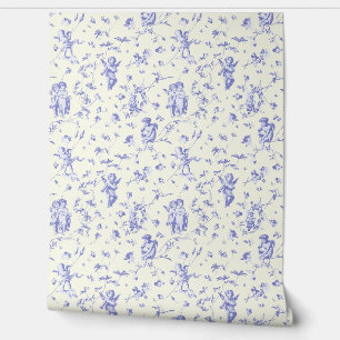 Papel Pintado Vintage Cupid Angels Floral Baby Blue Toile