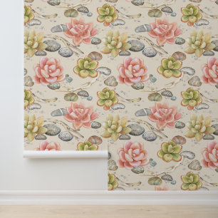 Papel Pintado Vintage Elegante acuarela Suculentas pelucas Stone