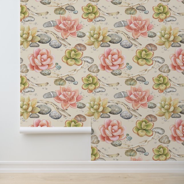 Papel Pintado Vintage Elegante acuarela Suculentas pelucas Stone (Solicitud)