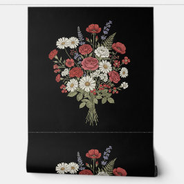 Papel Pintado Vintage Floral Bouquet Black Textured 