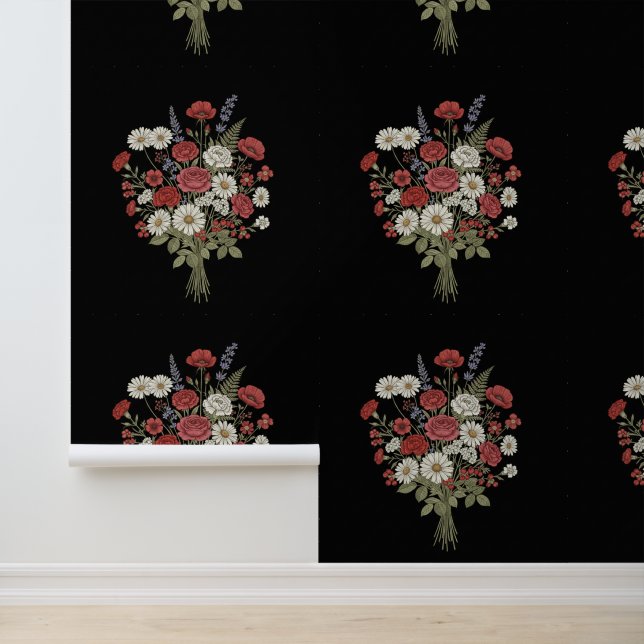 Papel Pintado Vintage Floral Bouquet Black Textured  (Solicitud)