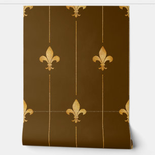 Papel Pintado Vintage Gold Fleur-de-Lis Dark Brown