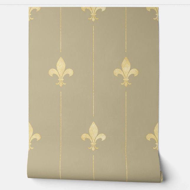 Papel Pintado Vintage Gold Fleur-de-Lis Latte (Desenrollar)
