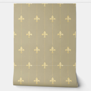 Papel Pintado Vintage Gold Fleur-de-Lis Latte (pequeña escala)