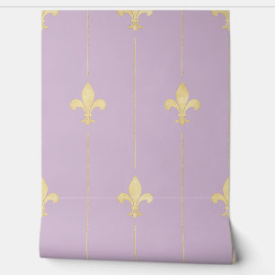 Papel Pintado Vintage Gold Fleur-de-Lis Lilac