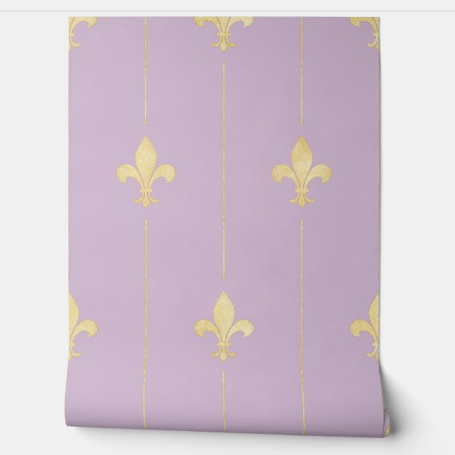 Papel Pintado Vintage Gold Fleur-de-Lis Lilac (Desenrollar)