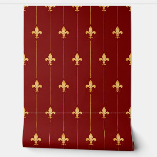 Papel Pintado Vintage Gold Fleur-de-Lis (pequeña escala) Rojo os