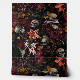 Papel Pintado Vintage Mystic Skull Flower Bird Garden Wallpaper