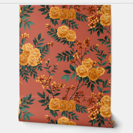 Papel Pintado Vintage Orange Floral 