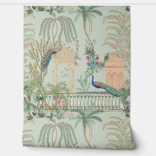 Papel Pintado Vintage Peacock Bird Floral Mughal Garden Tropical