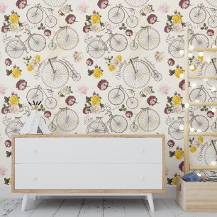 Papel Pintado Vintage Rosa de bicicletas Inspiración Boda de amo