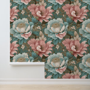 Papel Pintado Vintage Victorianos Peonies Blue Pink Large Floral