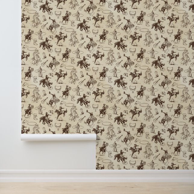 Papel Pintado Vintage Western Cowboy Rodeo Horses (Solicitud)