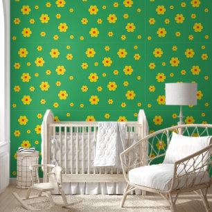 Papel Pintado Vintage Yellow Retro Daisy Flower Peel y Stick