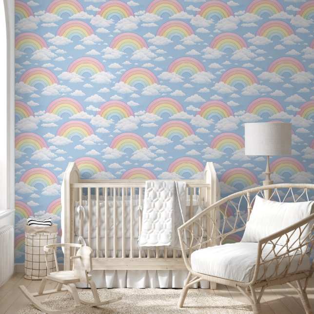 Papel Pintado Vivero de Arcoíris y Nubes (Niños)