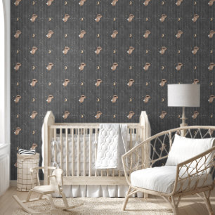 Papel Pintado Vivero de osito de peluche volador gris oscuro lin