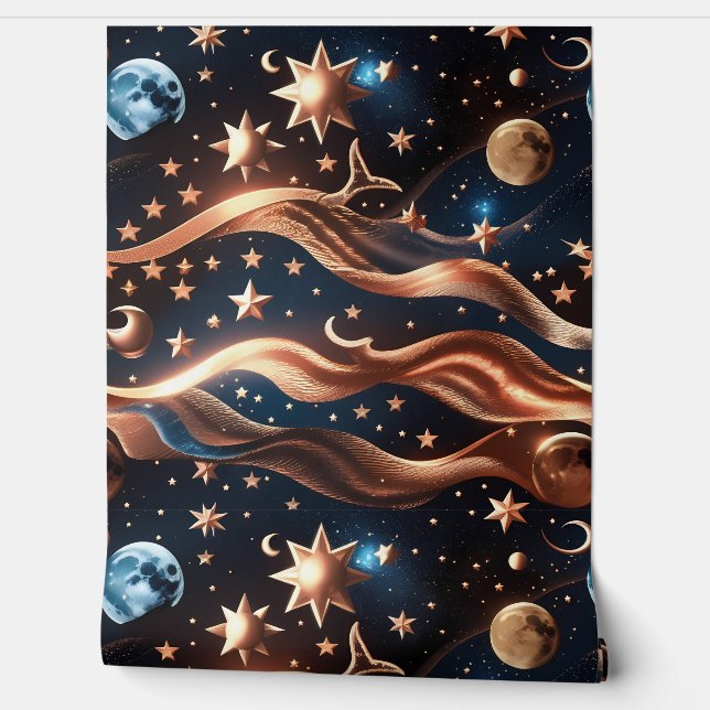 Papel Pintado Wallpaper - Bronze Celestial Moon Design (Desenrollar)