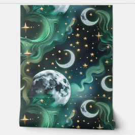 Papel Pintado Wallpaper - Emerald Green Celestial Moon