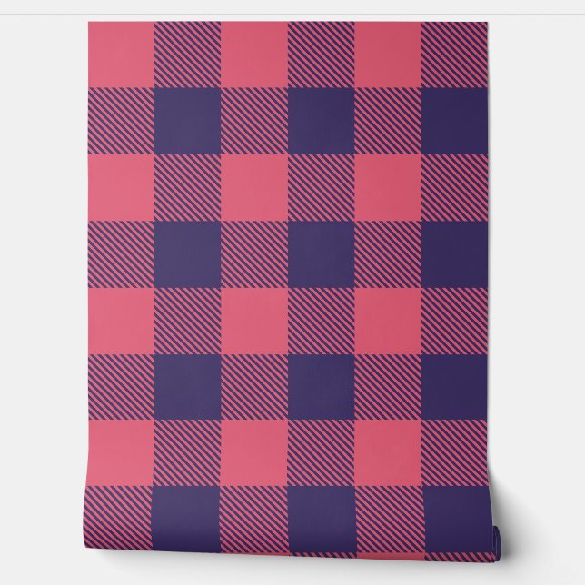 Papel Pintado Wallpaper Hot Pink Magenta Indigo Buffalo Plaid (Desenrollar)