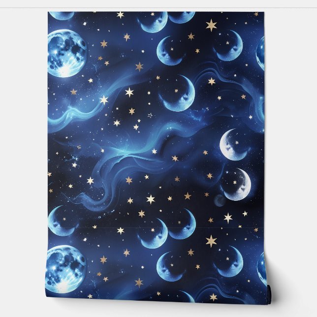 Papel Pintado Wallpaper - Sapphire Blue Celestial Moon (Desenrollar)