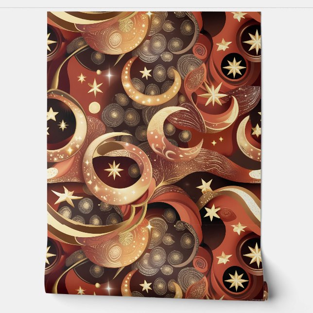 Papel Pintado Wallpaper - Terracotta Celestial Moon Design (Desenrollar)