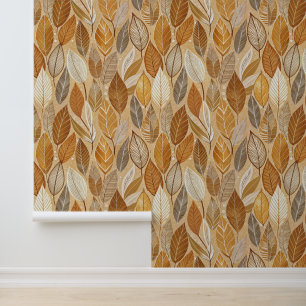 Papel Pintado Warm Earth Tones - Autumn Leaves Seamless Pattern