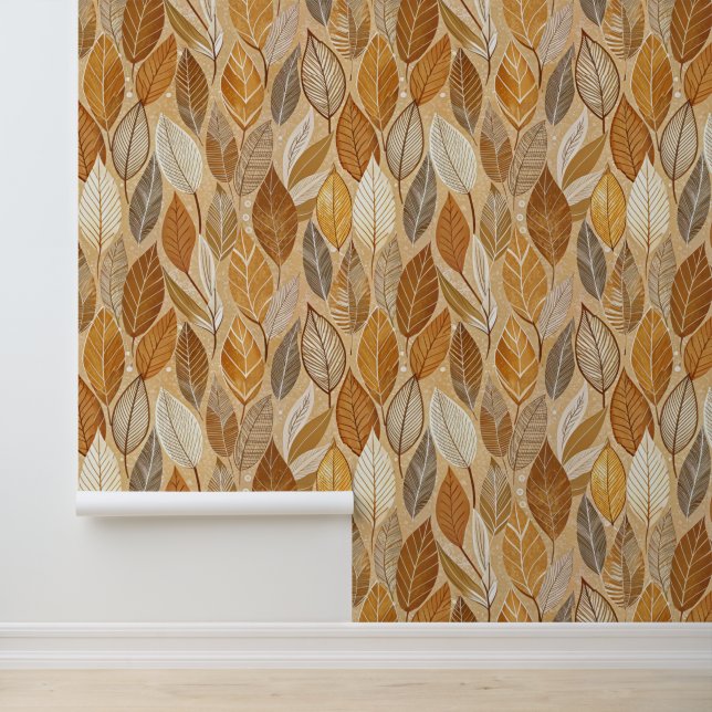 Papel Pintado Warm Earth Tones - Autumn Leaves Seamless Pattern (Solicitud)