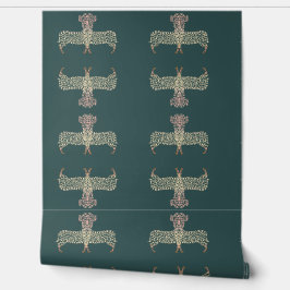 Papel Pintado Warm Gold Gradient Paw Print Dog Silhouette Fabric