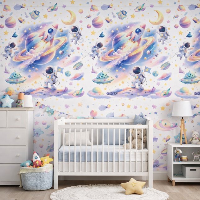 Papel Pintado Watercolor Astronaut Galaxy Pattern Space Nursery (Subido por el creador)