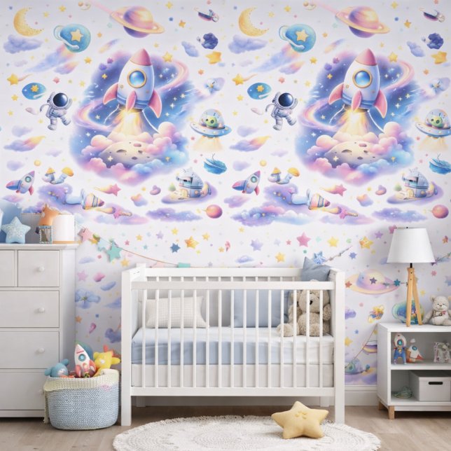 Papel Pintado Watercolor Astronaut Galaxy Pattern Space Nursery (Subido por el creador)
