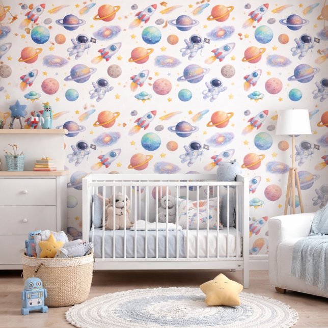 Papel Pintado Watercolor Astronaut Galaxy Pattern Space Nursery (Subido por el creador)