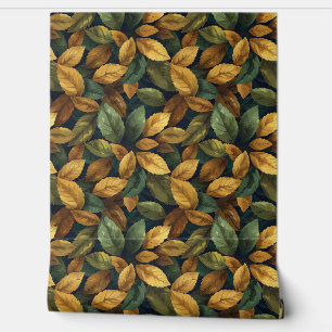 Papel Pintado Watercolor boho naranja hojas de otoño verdes amar