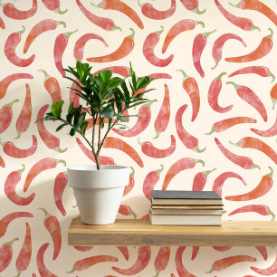 Papel Pintado Watercolor Chili Pepper Red Crema