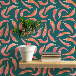 Papel Pintado Watercolor Chili Pepper Red Dark