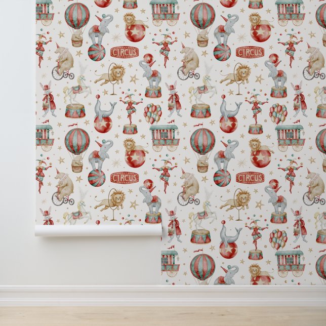 Papel Pintado Watercolor Circus Performers and Animals Wallpaper (Solicitud)