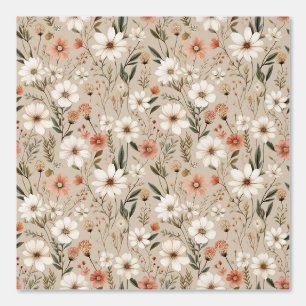 Papel Pintado Watercolor Earth Tone Boho Coral Pink White Floral