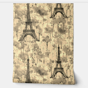 Papel Pintado Watercolor Eiffel Tower Paris Sepia